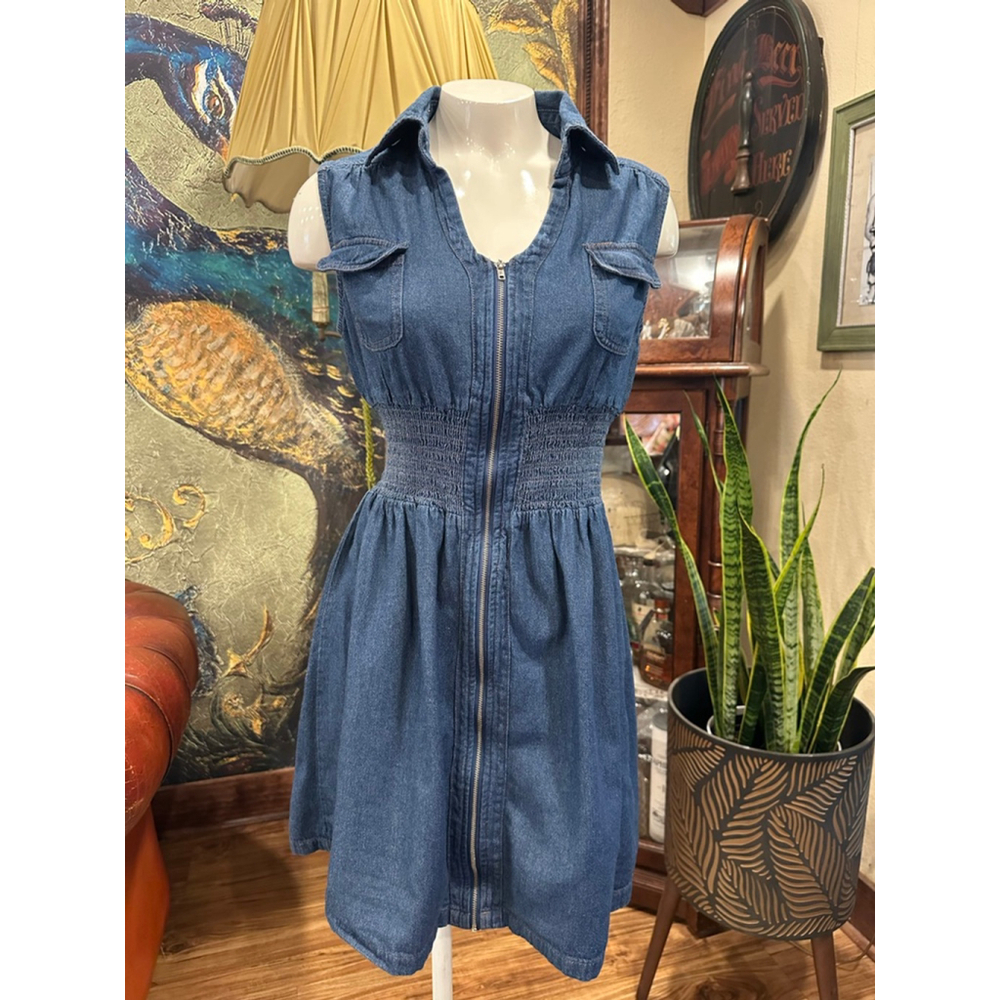 J. Gee Denim Mini Dress Medium Blue Sleeveless Zip Y2K - Picture 2 of 10